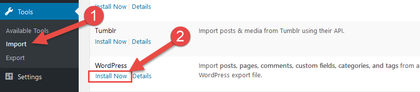 Install wordpress import