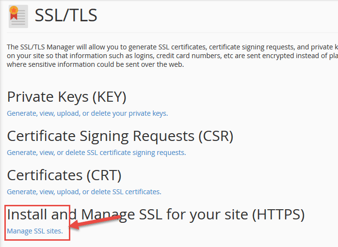 Manage SSL sites in the SSLTls tab